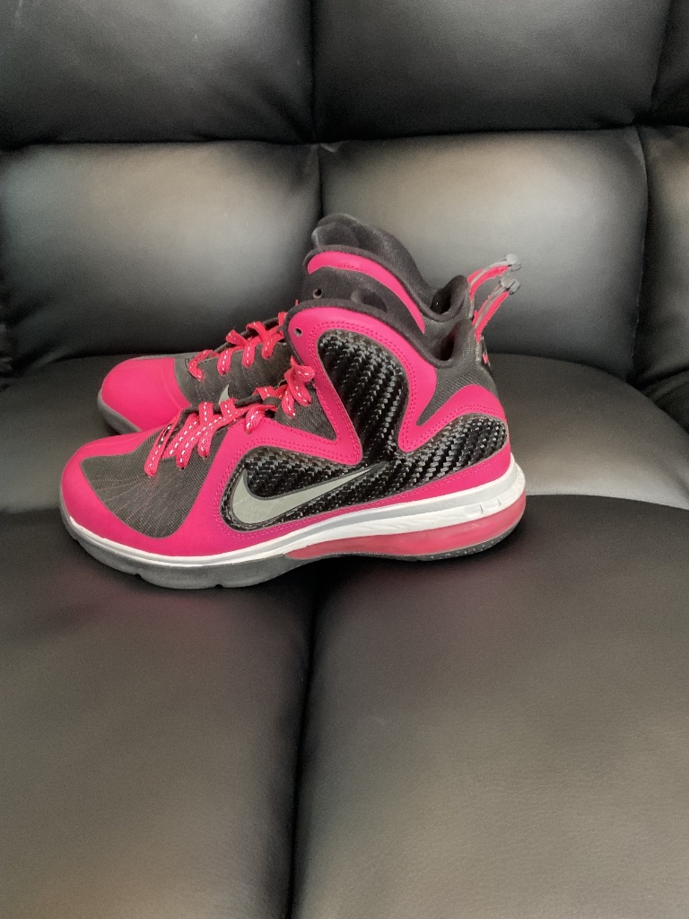 Nike LeBron 12 size 5.5y/ 7W pink, black, and gray
